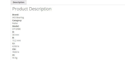 IKO CF12FBR Metric Cam Follower 12x30x14mm - IKO