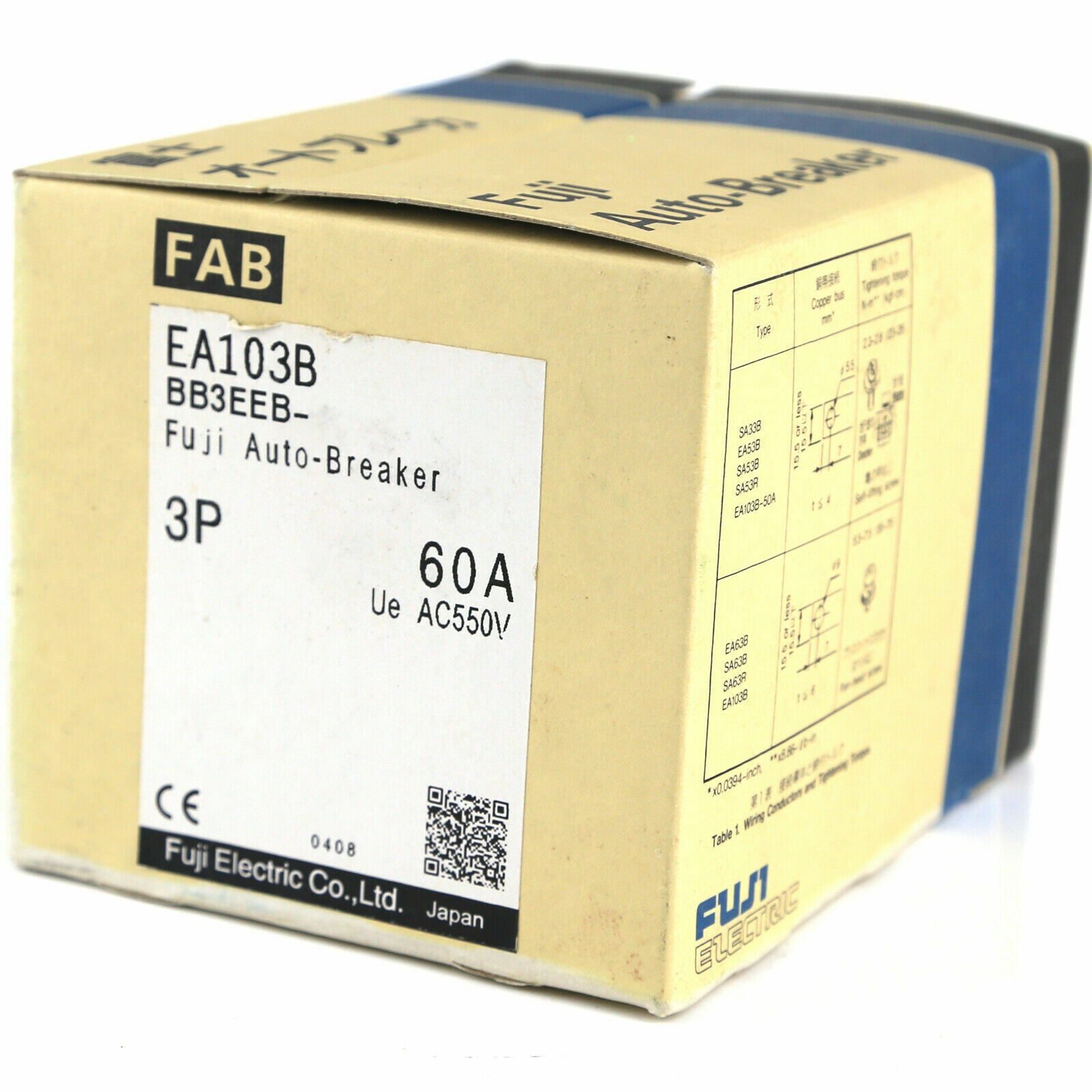 NEW FUJI EA103B 3P 60A Circuit Breaker with 600/600 V AC 100 A 60 A 100 ms 1000 C - FUJ ELECTRIC