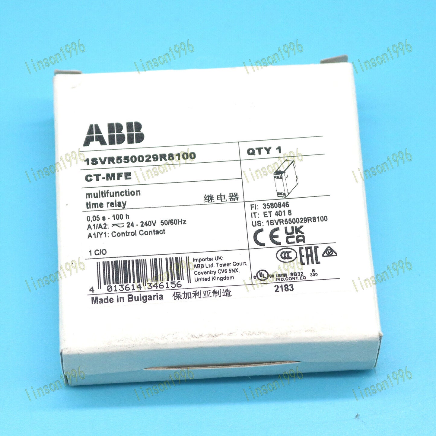 1PCS CT-MFE ABB Time Relay Multifunction 1c/o, 0.05s-100h, 24-240VAC/DC - ABB