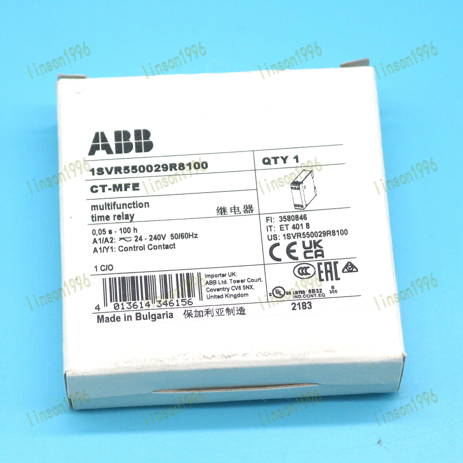 1PCS CT-MFE ABB Time Relay Multifunction 1c/o, 0.05s-100h, 24-240VAC/DC - ABB