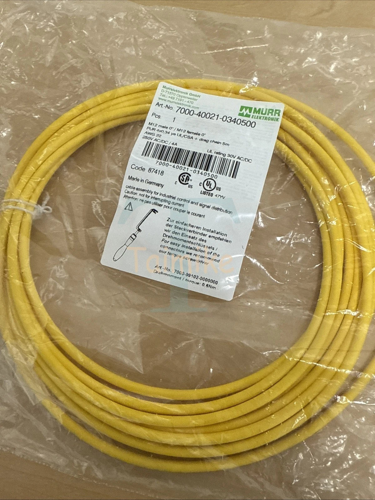 ! MURR ELEKTRONIK 7000-40021-0340500 M12 Male 0 Degree / M12 Female 0 Degree