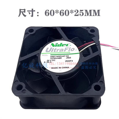 Nidec U60T24MS3A7-53 6025 DC24V 0.09A 6CM 3-Wire Inverter Cooling Fan