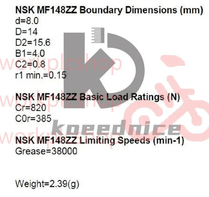 NSK MF148ZZ Deep Groove Ball Bearings 8x14x4mm #