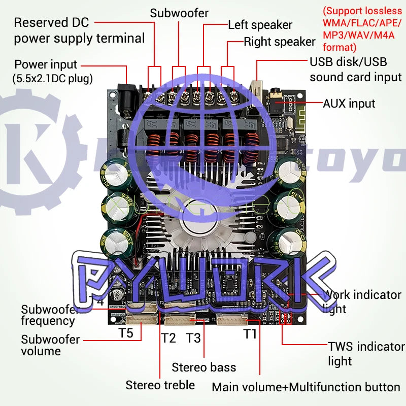 HT22 TDA7498E Bluetooth Power Amplifier Board 2.1 Channel 160W*2+220W Subwoofer