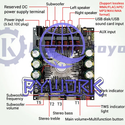 HT22 TDA7498E Bluetooth Power Amplifier Board 2.1 Channel 160W*2+220W Subwoofer