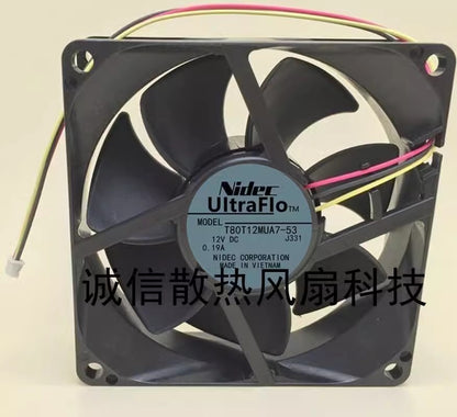 Nidec T80T12MUA7-53 DC12V 0.19A 80*80*25MM 3-Pin Silent Cooling Fan