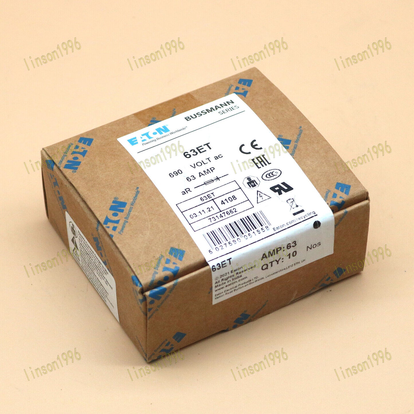 10-Piece Bussmann Eaton Fuse Box Set: BS88:4, 63ET, 63A, 690V - Fast Shipping - BUSSMANN