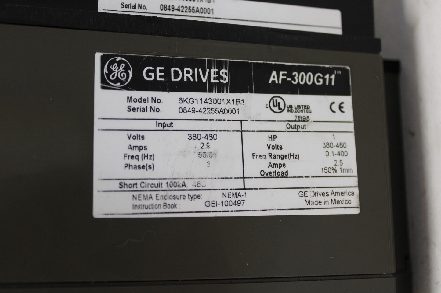 used GE 6KG1143001X1B1 AF-300G11 1HP Variable Frequency Drive - GE