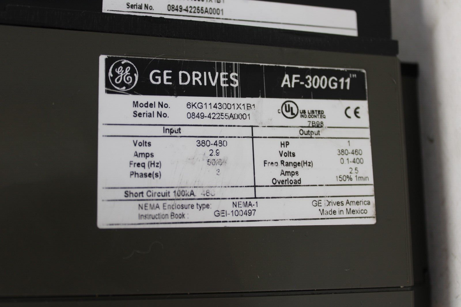 used GE 6KG1143001X1B1 AF-300G11 1HP Variable Frequency Drive