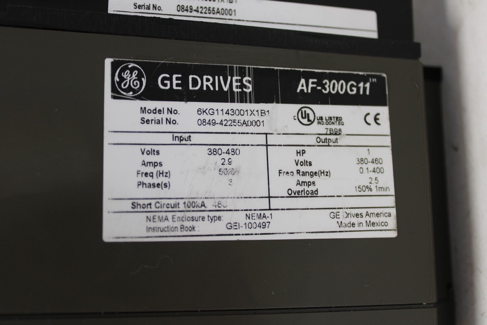 used GE 6KG1143001X1B1 AF-300G11 1HP Variable Frequency Drive - GE