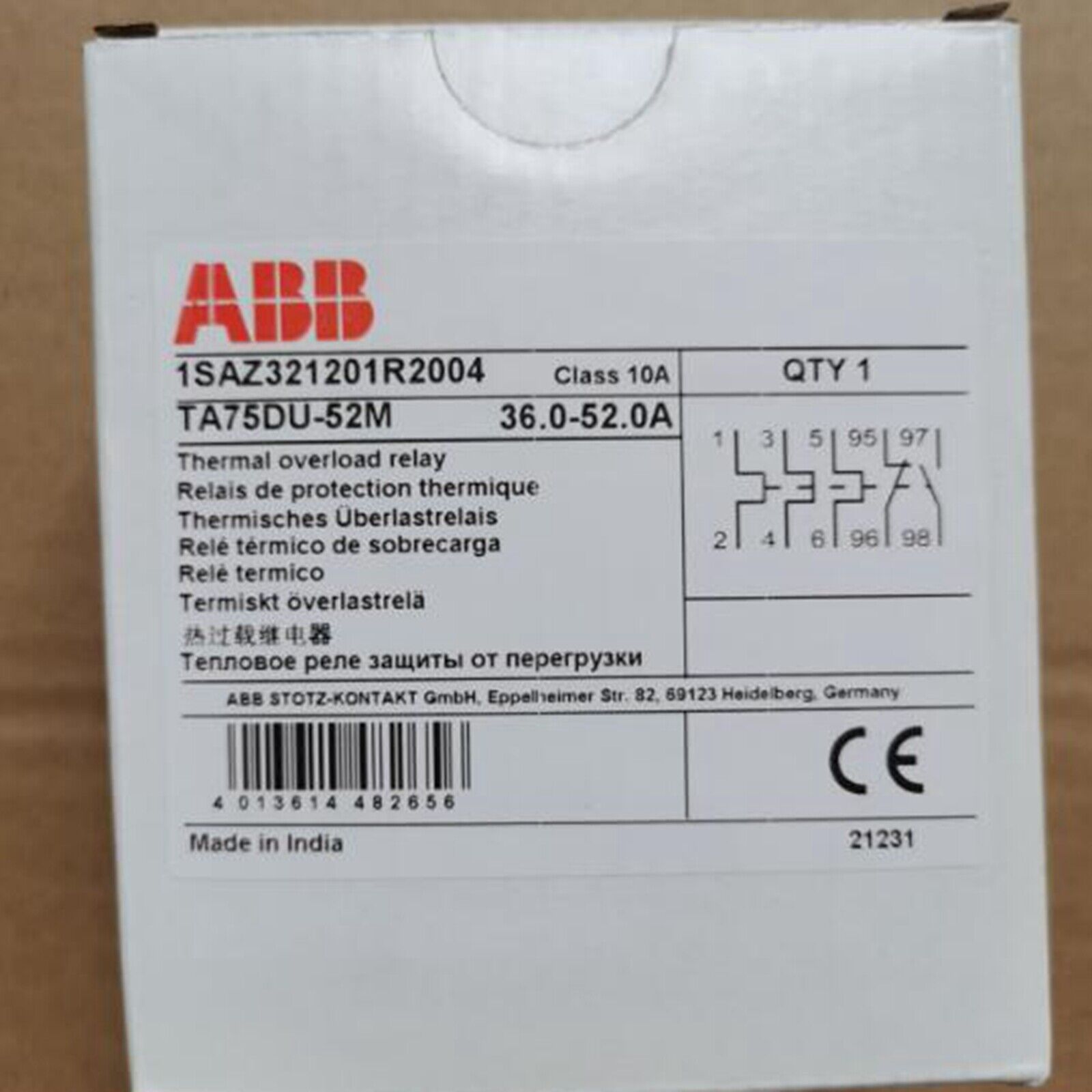 ABB TA75DU-52M TO Relay 50A 600V 127V 120V - ABB