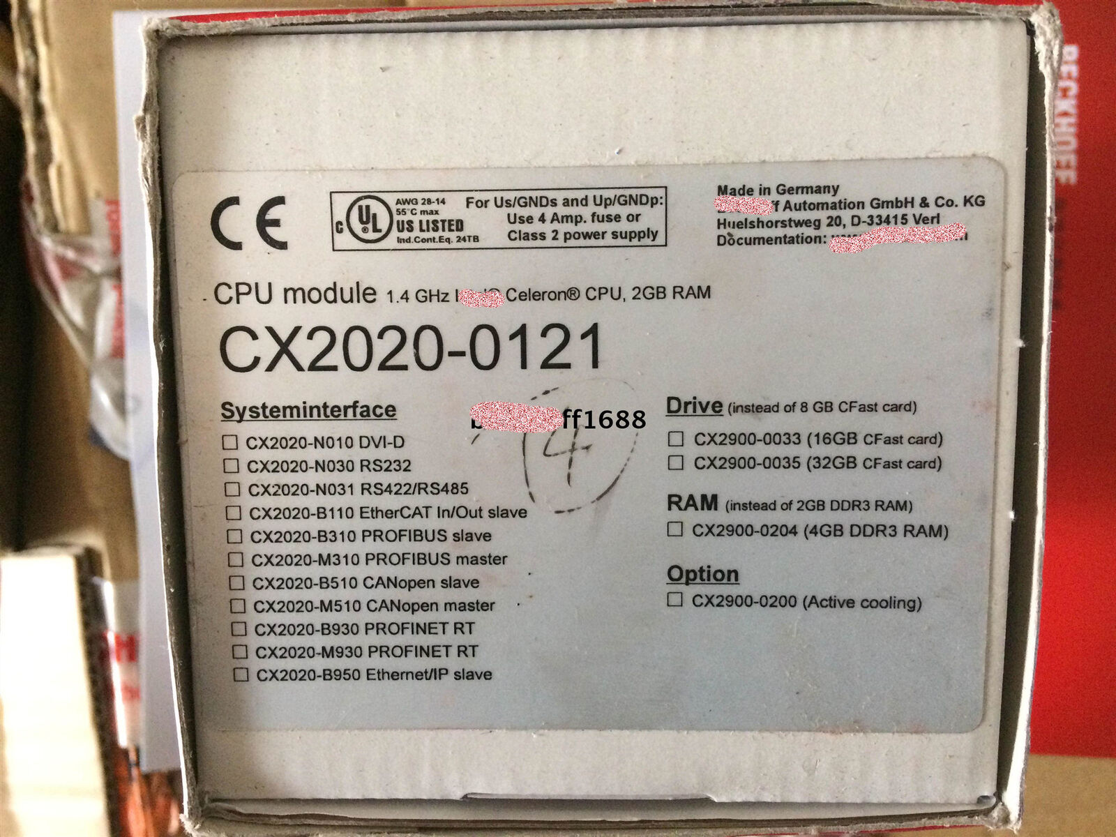 1Pcs New Beckhoff CX2020-0121 or - BECKHOFF