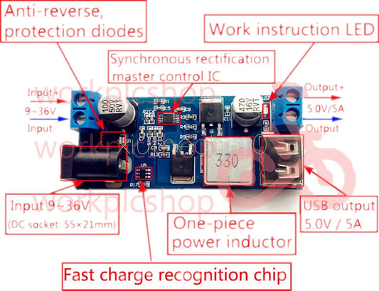24V / 12V To 5V 5A Power Module DC-DC Step-Down Power Supply Converter