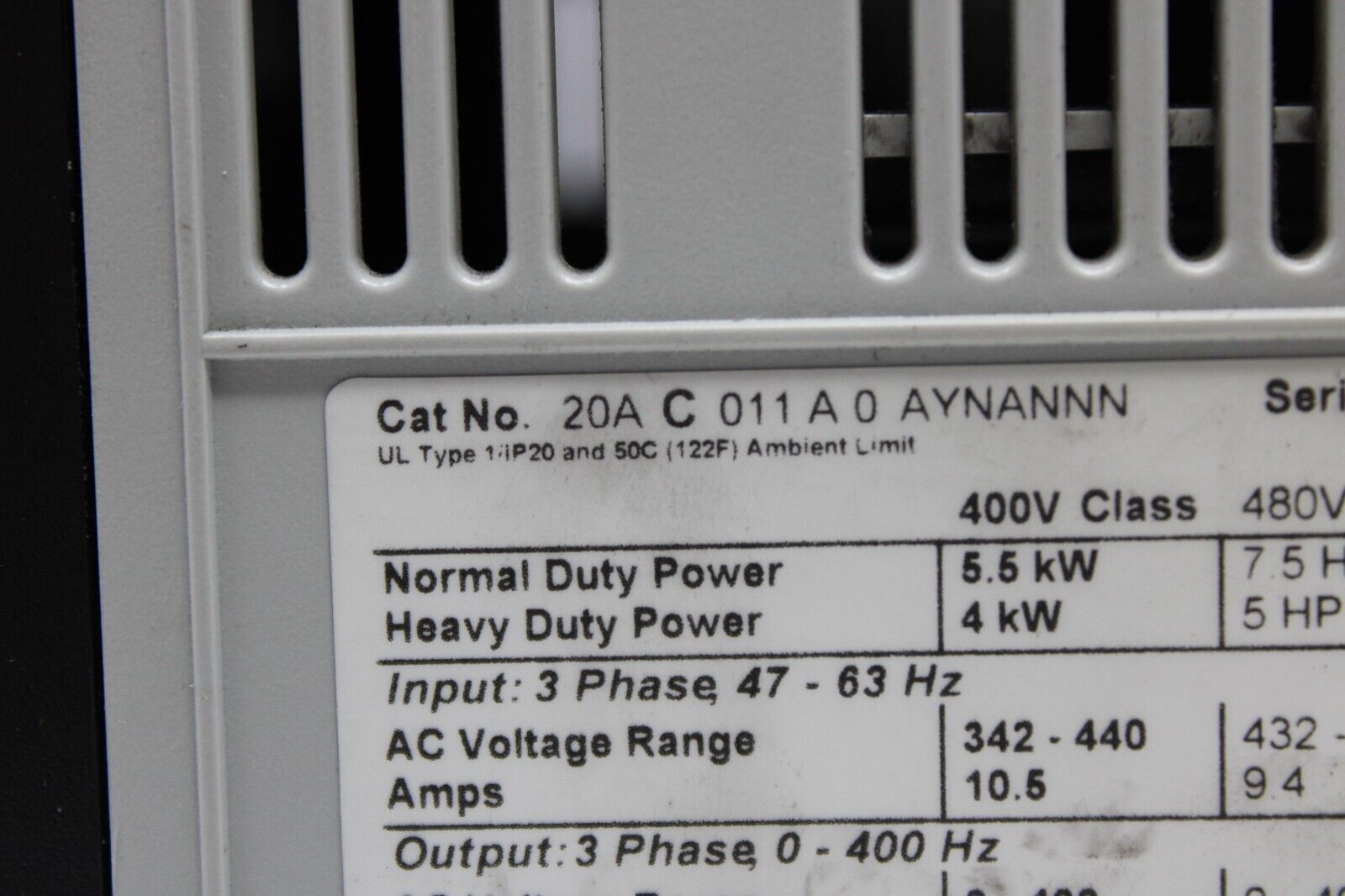 used Allen Bradley 20AC011A0AYNANNN PowerFlex 70 - ALLEN BRADLEY