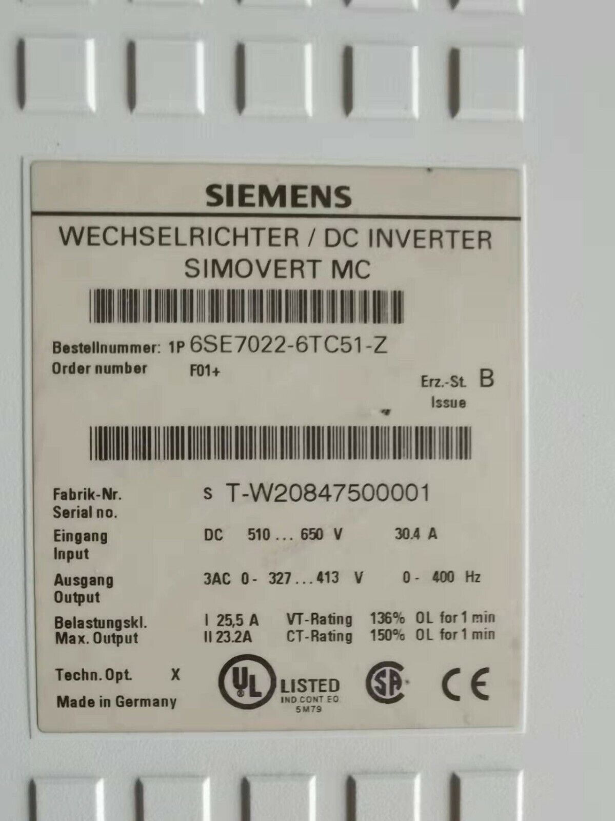 new 1PC  Siemens 6SE7022-6TC51-Z Inverter 6SE7 022-6TC51-Z ping