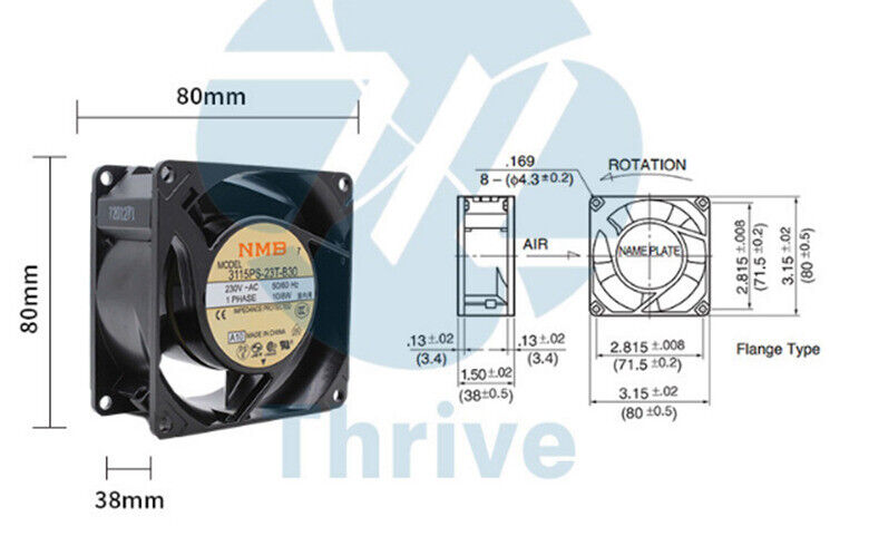 new 3115PS-23T-B30 8CM 8038 220V 8W High Temperature Resistant AC Fan - TECHPROELECTRONICS