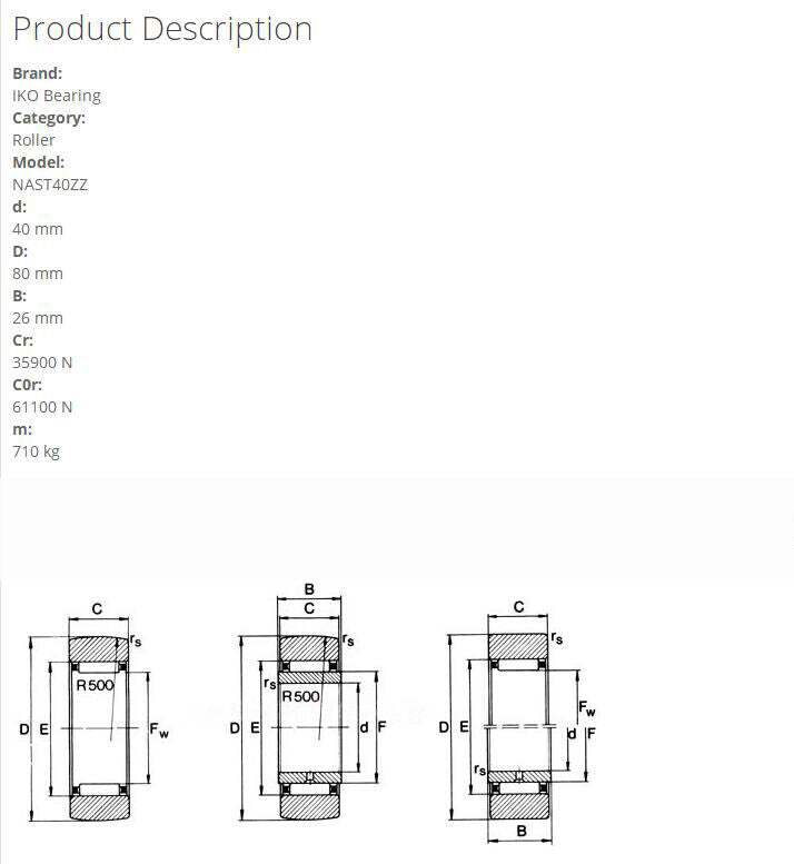 IKO NAST40ZZ Roller Follower With Cage Inner Ring 80x40x26mm - IKO