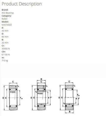 IKO NAST40ZZ Roller Follower With Cage Inner Ring 80x40x26mm - IKO