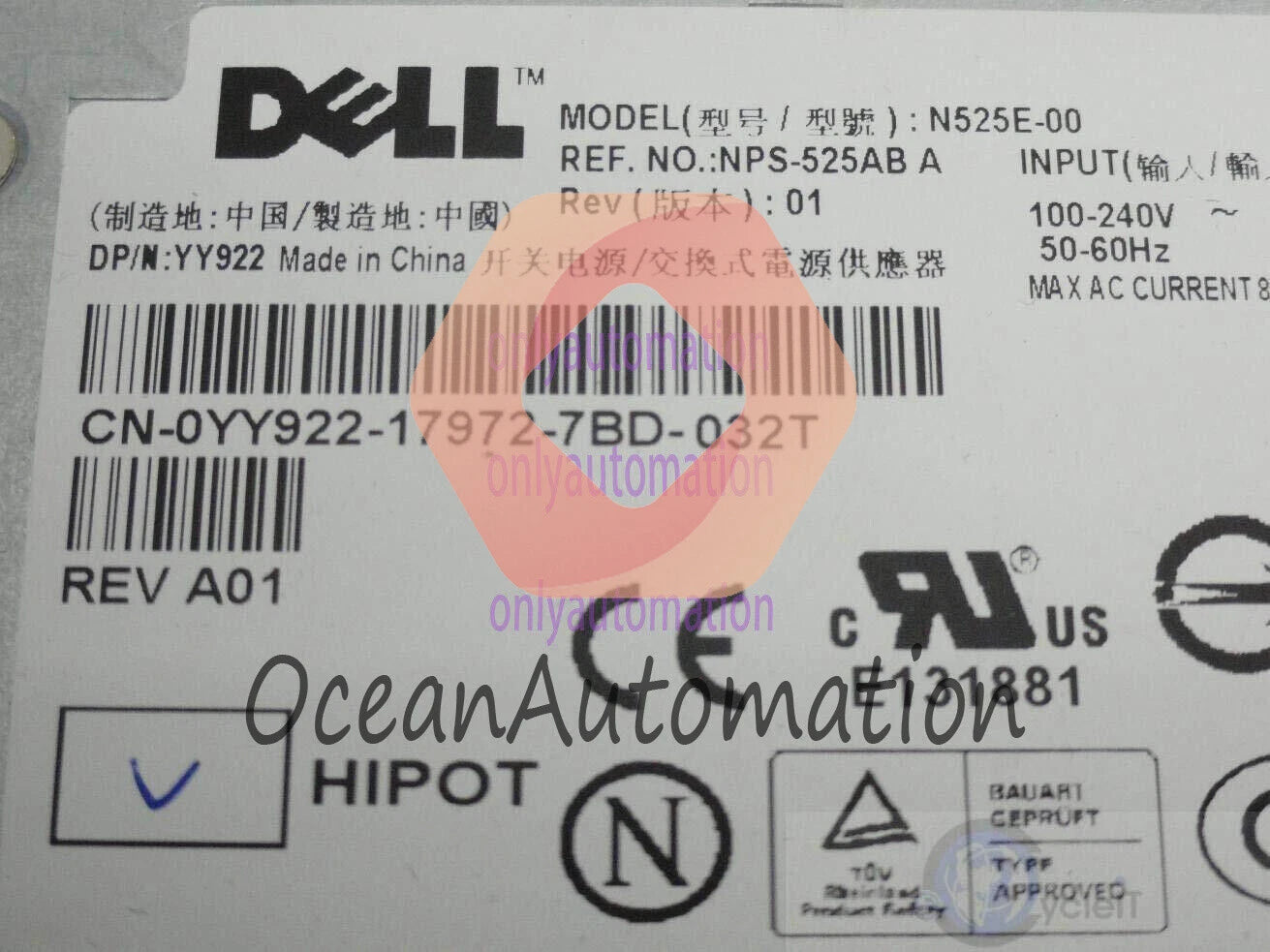 For Dell Precision T410 T3400 525W Power Supply H525E-00 NPS-525AB A M327J YY922