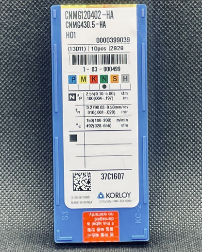Korloy CNMG430.5HA H01 / CNMG120402HA H01 Carbide Inserts for Aluminum 10 PCS
