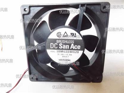 Sanyo 109R1224H120 DC24V 0.25A 120*120*38MM 2-Wire Ball Inverter Cooling Fan
