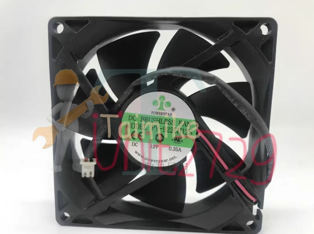 1 PCS POWERYEAR Fan PY-9225H12S DC 12V 0.35A 9CM 9025 2 Pin #un