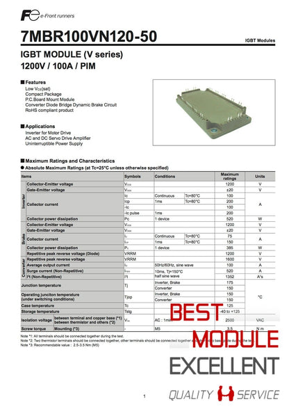 new 1PCS FUJI 7MBR100VN120-50 power supply module Quality Assurance - FUJI