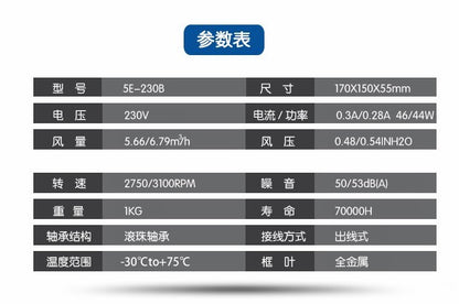 1PC  Bi-Sonic fan 5E-230B 230V 46W high temperature UPS power supply fan