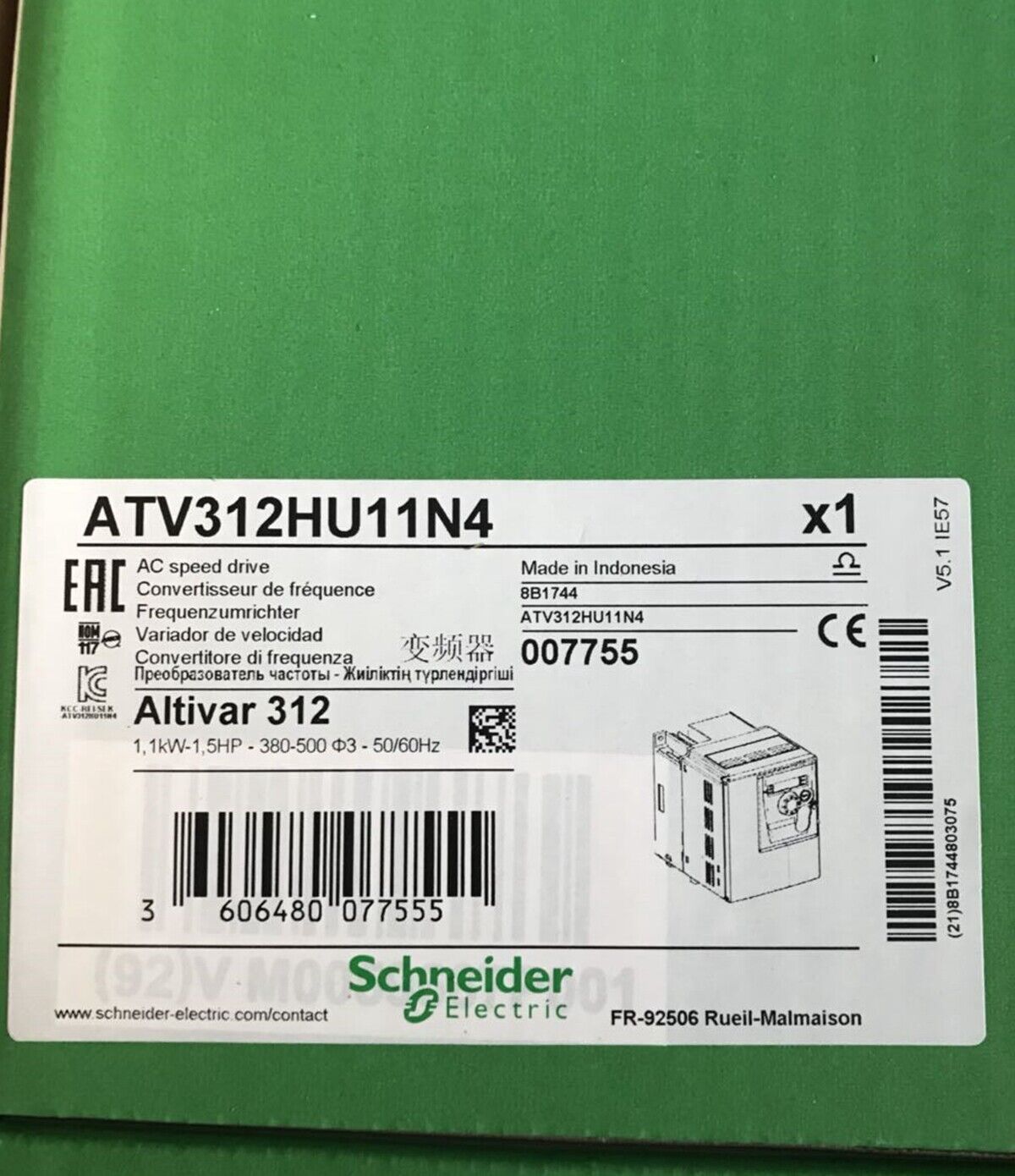 Schneider/Telemecanique Inverter ATV312HU11N4 AC Drive, 1.5HP 480VAC - SCHNEIDER ELECTRIC