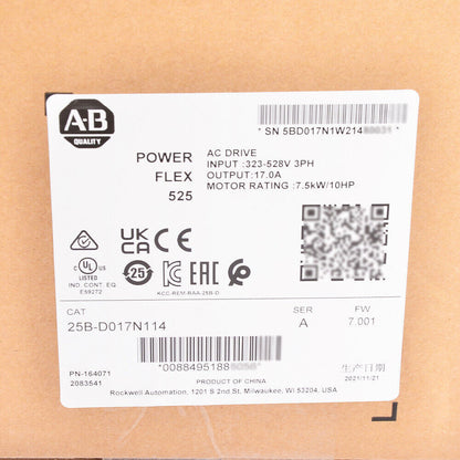 Allen Bradley PowerFlex 525 7.5kW 10Hp AC Drive US Stock Model 25B-D017N114 - ALLEN BRADLEY