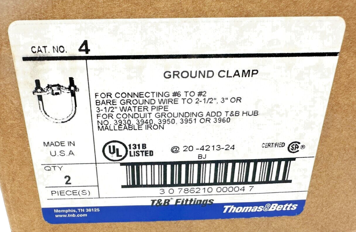 new (2) Thomas & Betts Cat. No. 4 Ground Clamp - THOMAS & BETTS