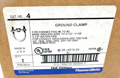 new (2) Thomas & Betts Cat. No. 4 Ground Clamp - THOMAS & BETTS
