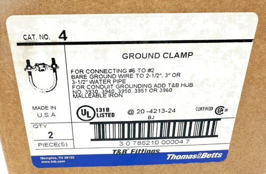 new (2) Thomas & Betts Cat. No. 4 Ground Clamp - THOMAS & BETTS
