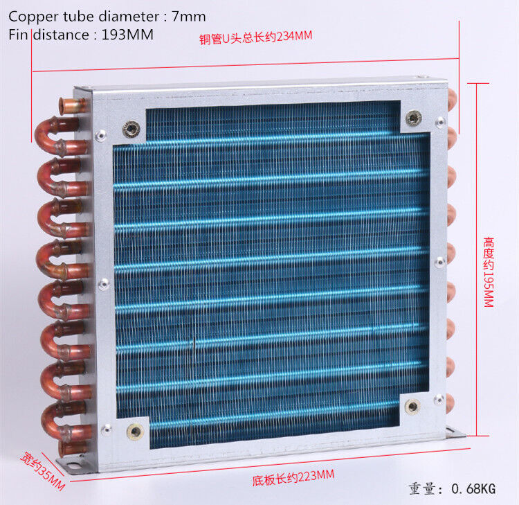 new Refrigerator condenser 7mm copper tube aluminum fin 2*9*193 with 220V 150MM fan