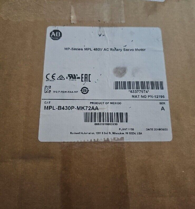 Allen-Bradley Inverter Duty AC Servo Motor MPL-B430P-MK72AA - ALLEN-BRADLEY