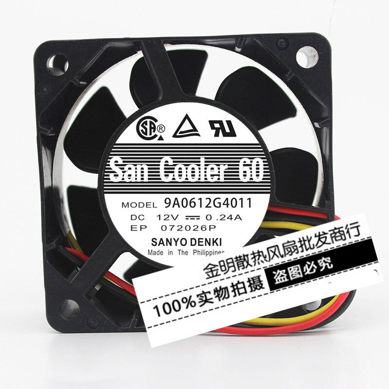 Sanyo 9A0612G4011 6025 6CM 12V 0.24A 60mm 3-wire cooling fan