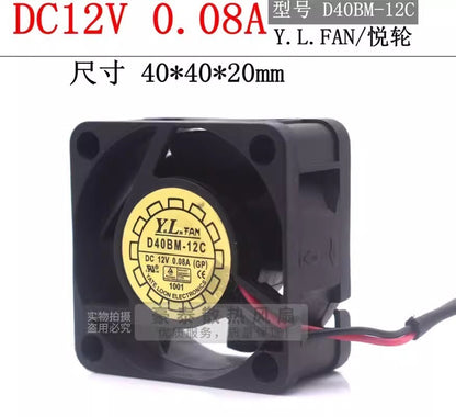 Y.L.FAN D40BM-12C 4020 DC12V 0.08A 4CM 2-wire silent ball cooling fan