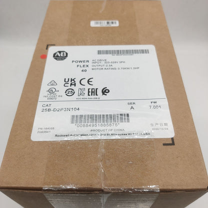 AB PowerFlex 525 AC Drive 0.75kW 480V 1Hp 2022 NEW factory sealed model 25B-D2P3N104 - AB