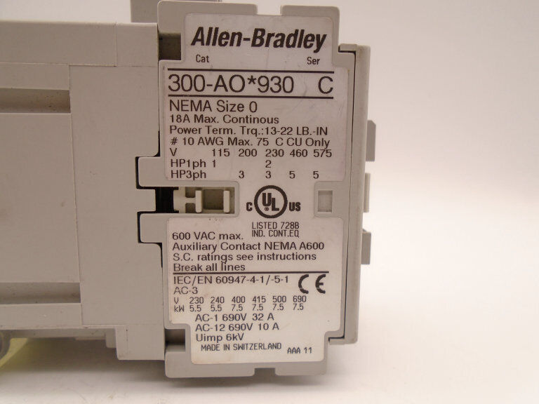 ALLEN BRADLEY 300-AOD930 C CONTACTOR - ALLEN BRADLEY