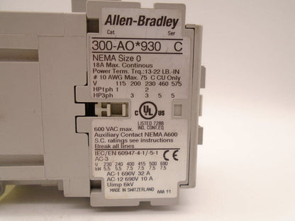ALLEN BRADLEY 300-AOD930 C CONTACTOR - ALLEN BRADLEY