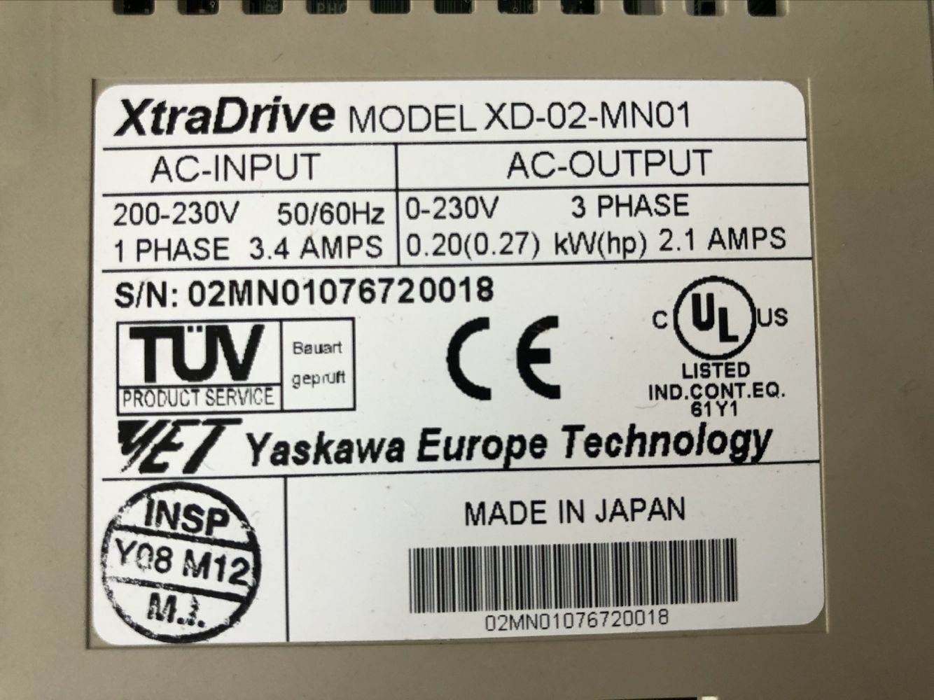 1PC YASKAWA XD02MN01 AC Servo Drive - YASKAWA