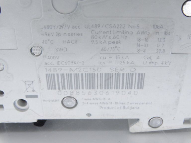 Allen Bradley 1489-M2C150 Series D Circuit Breaker - ALLEN BRADLEY