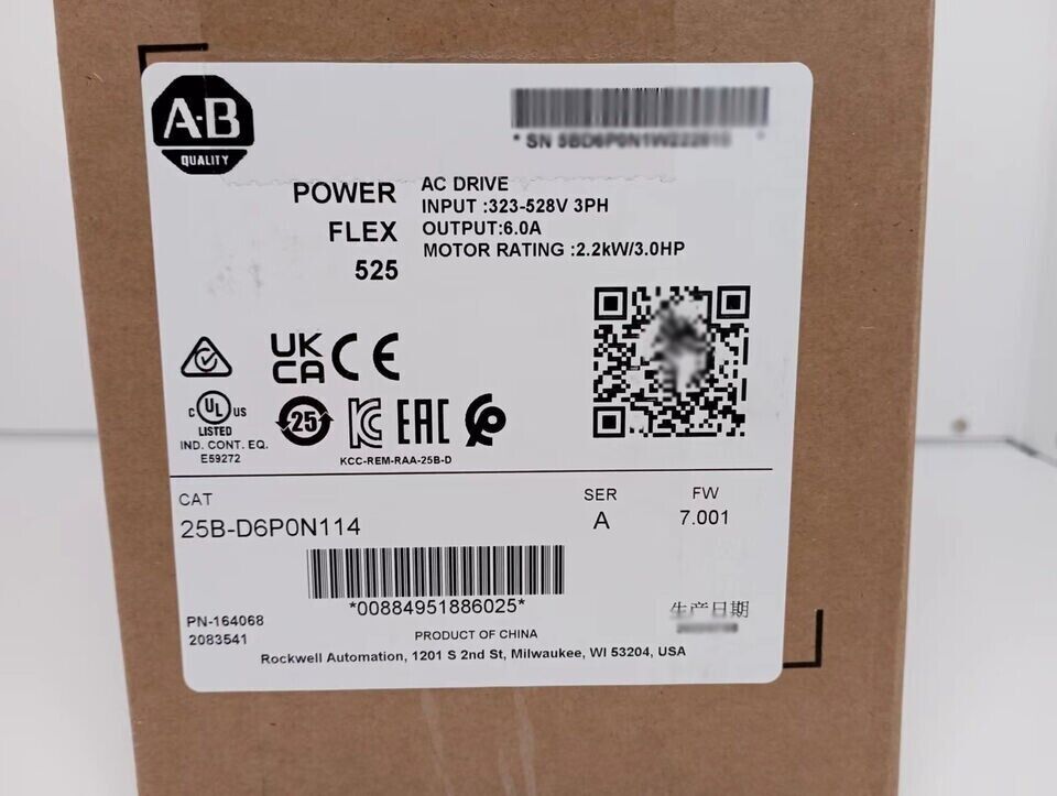 New Factory Sealed Allen-Bradley 25B-D6P0N114 PowerFlex 525 AC Drive 25BD6P0N114 Allen-Bradley