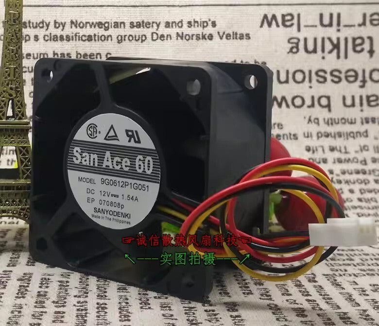 Sanyo 9G0612P1G051 DC12V 1.54A 60*60*38MM 3-Wire Silent Cooling Fan