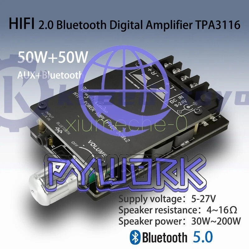 Bluetooth 5.0 TPA3116 HIFI Wireless 50WX2 Stereo Digital Audio Amplifier board