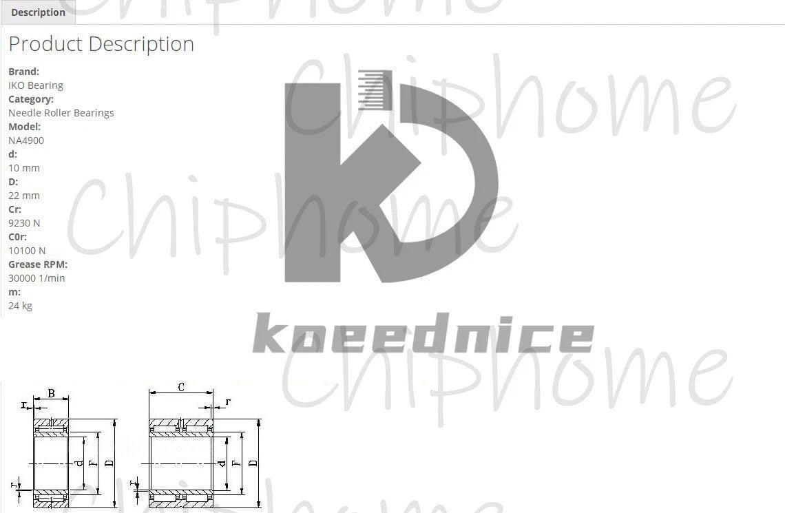 IKO NA4900 Needle Roller Bearing 10x22x13mm #