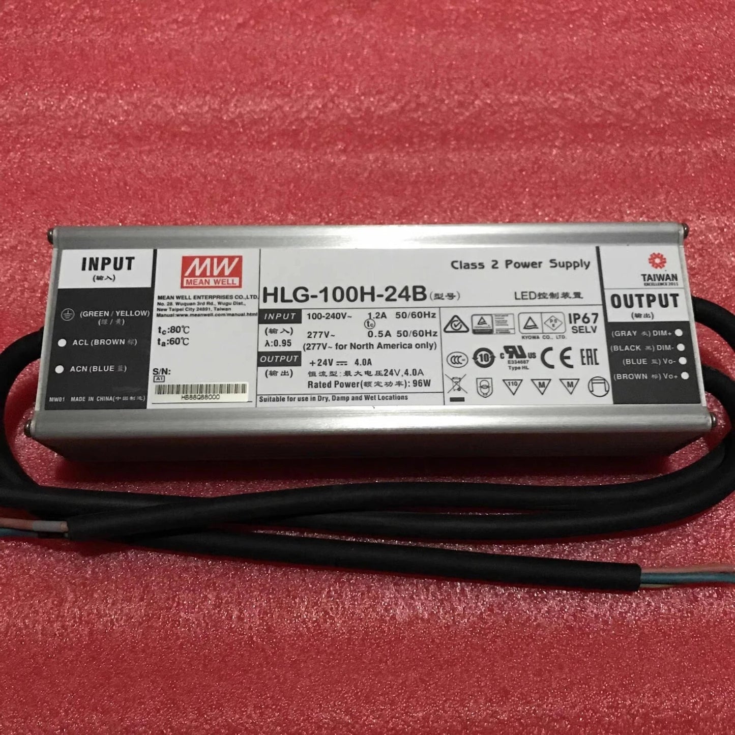 Meanwell PFC Waterproof Linear Dimming LED Power Supply HLG-100H-24B 100W 24V 4A