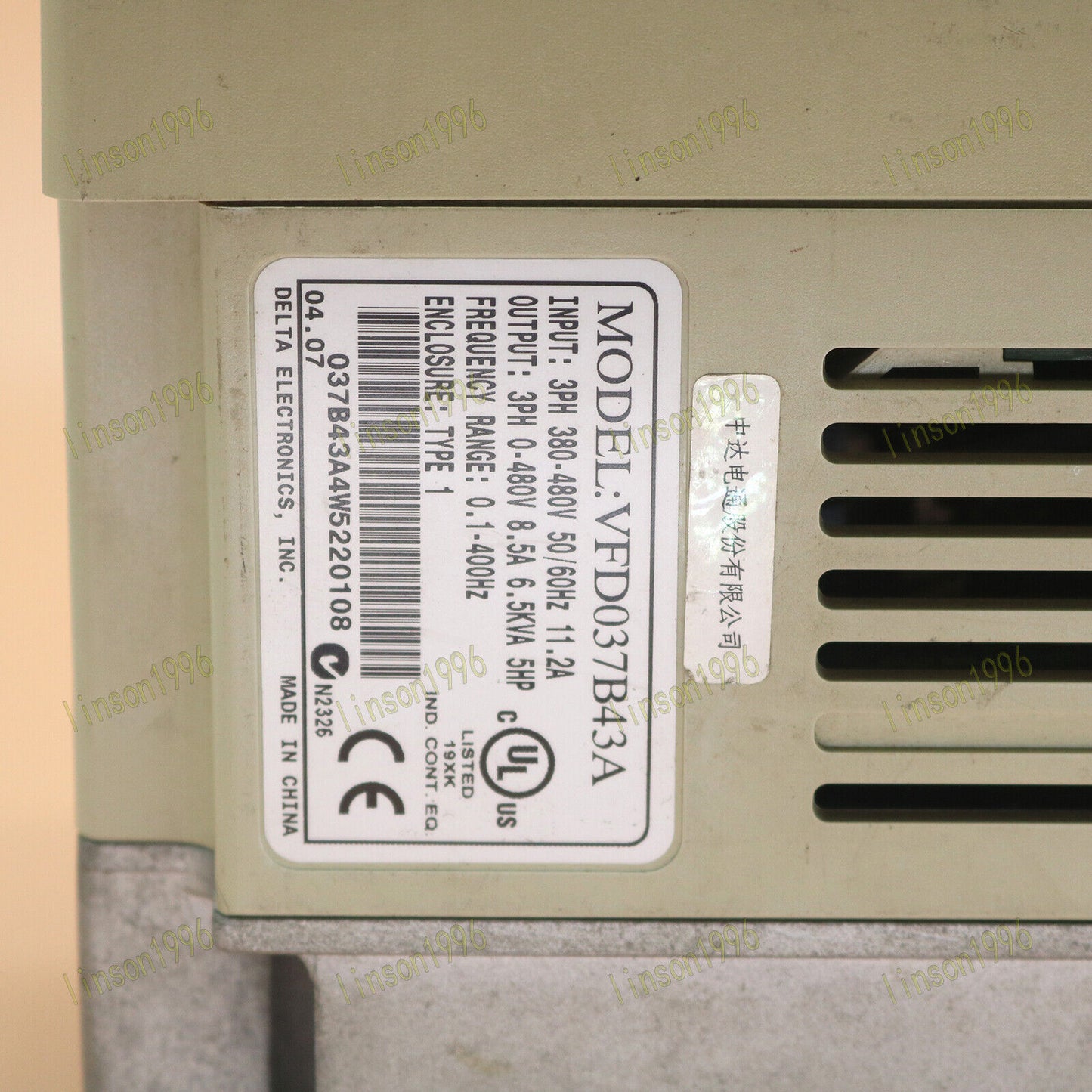 Used 380V 3.7KW Inverter VFD-037B43A - DELTA