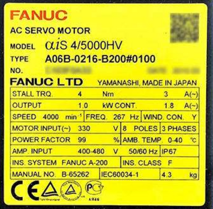 new FANUC A06B-0216-B200#0100 SERVO MOTOR A06B0216B200#0100 PING - FANUC