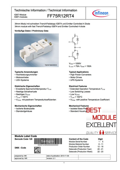 new 1PCS INFINEON FF75R12RT4 power supply module Quality Assurance - KOEED